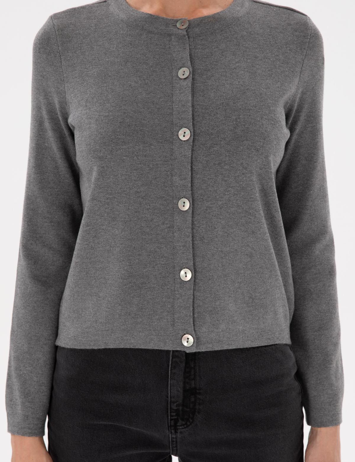 Gri Melanj Slim Fit Triko Hırka - 50299413004