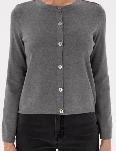 Gri Melanj Slim Fit Triko Hırka