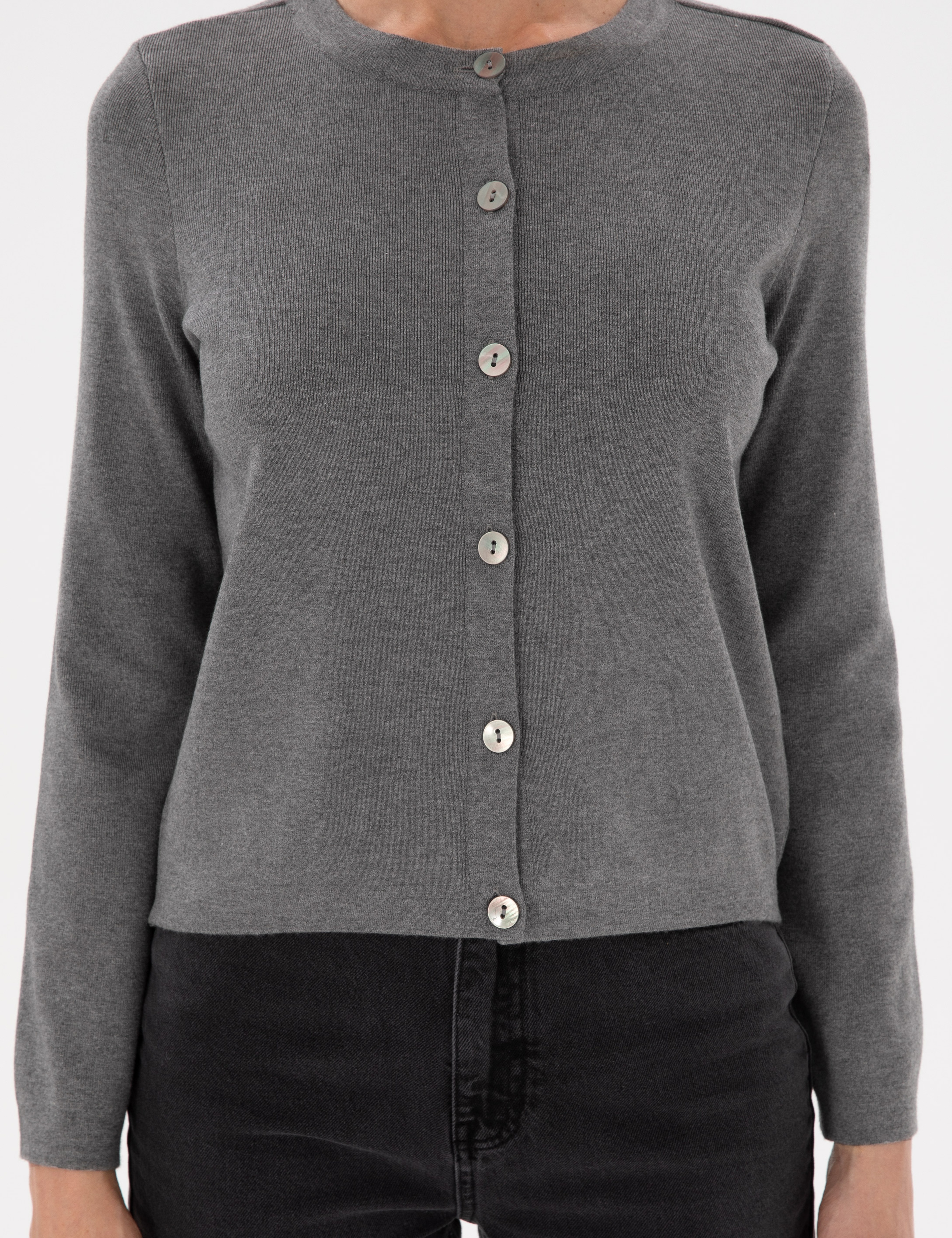 Gri Melanj Slim Fit Triko Hırka - Image 6