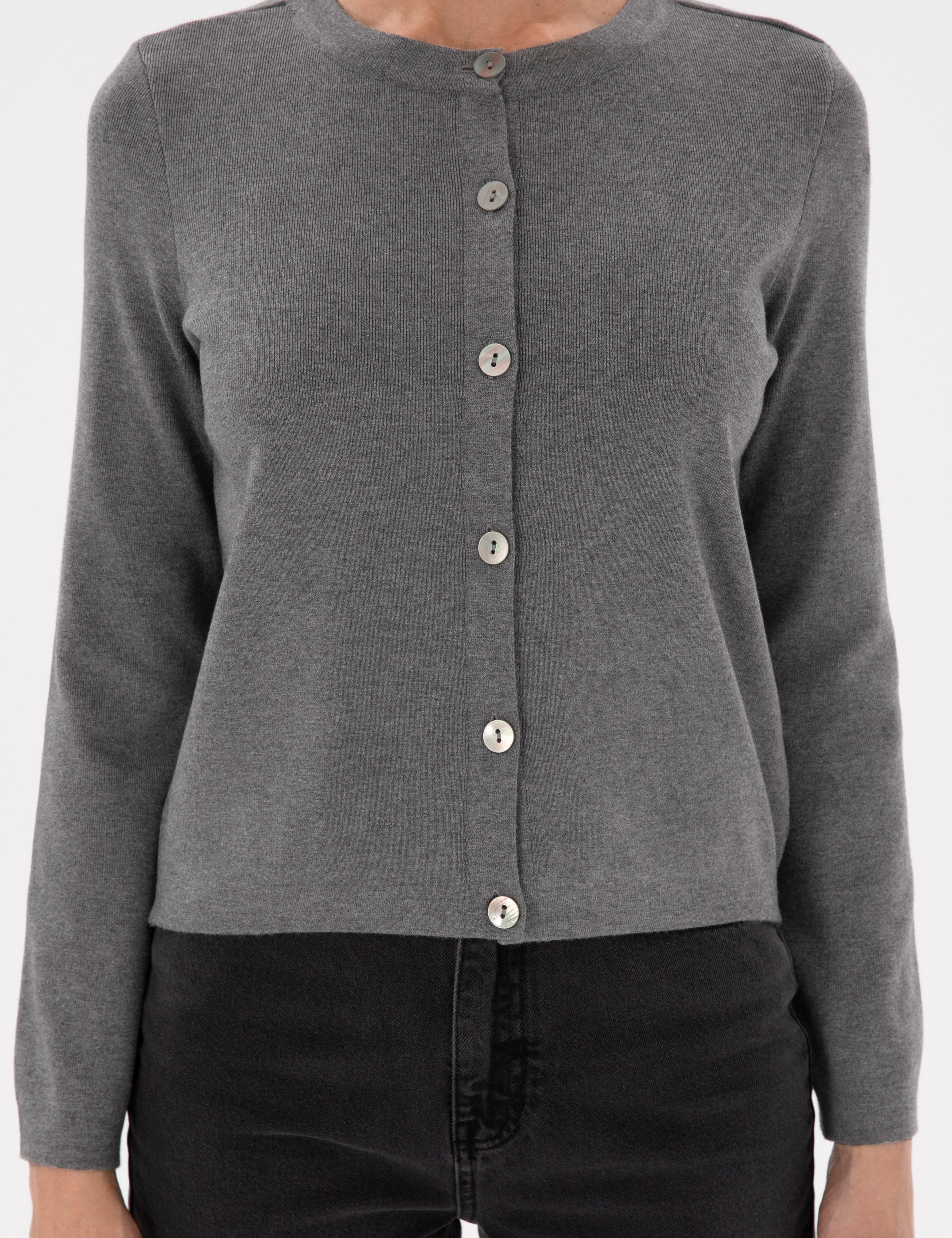 Gri Melanj Slim Fit Triko Hırka