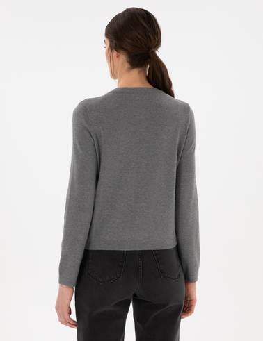 Gri Melanj Slim Fit Triko Hırka