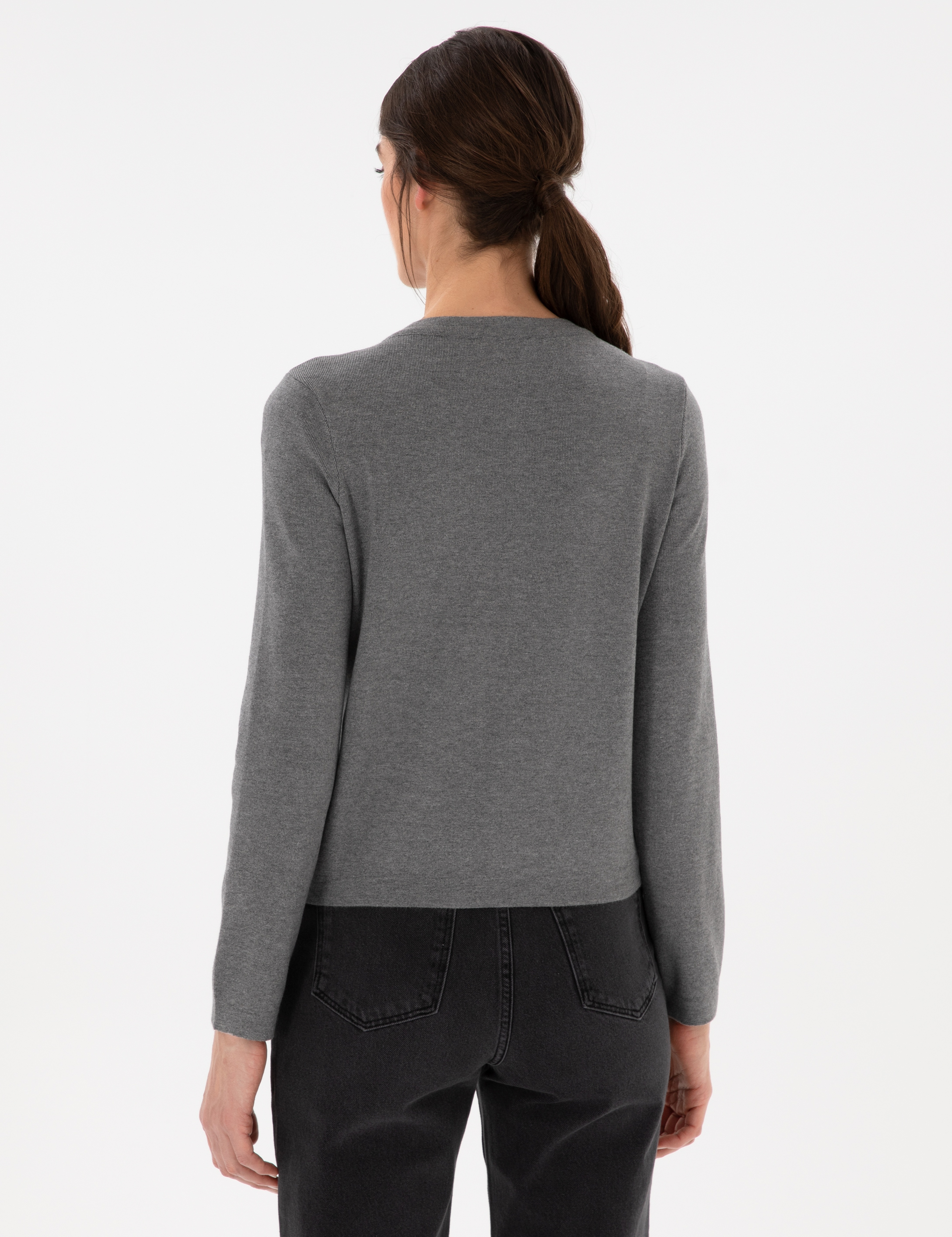 Gri Melanj Slim Fit Triko Hırka - Image 5