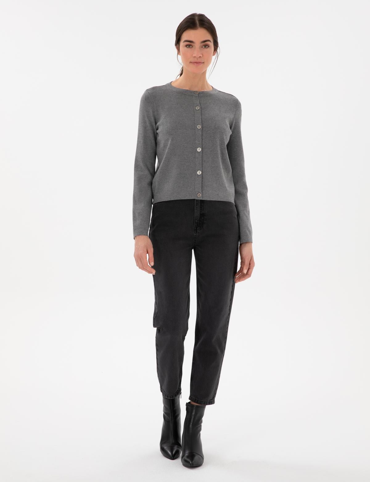 Gri Melanj Slim Fit Triko Hırka - 50299413004