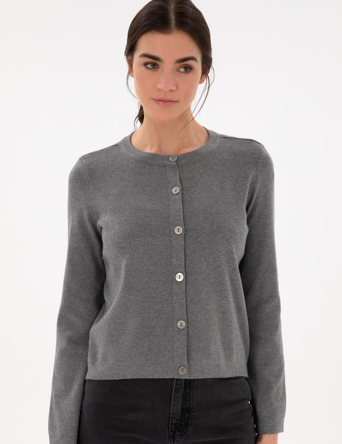 Gri Melanj Slim Fit Triko Hırka - 50299413004