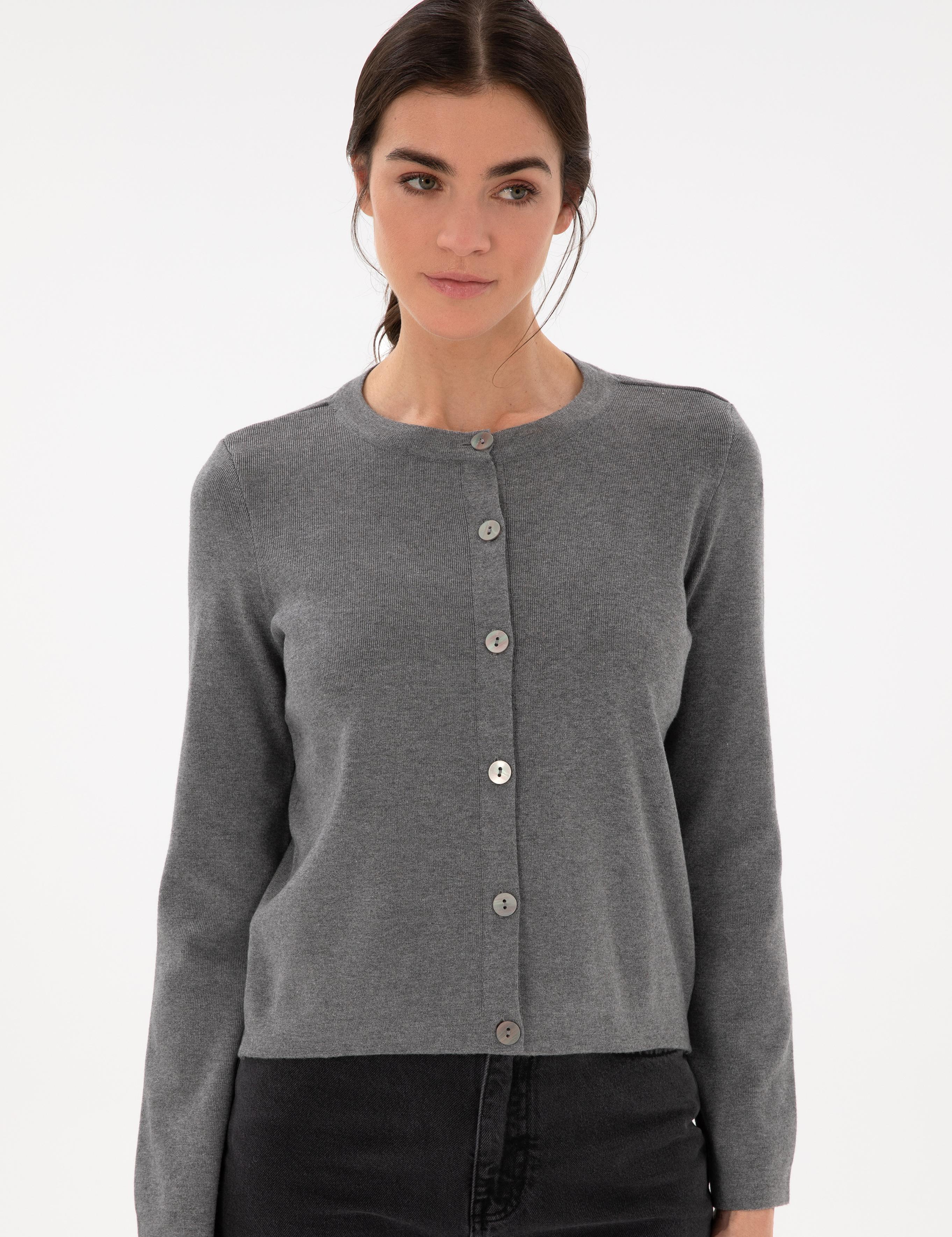 Gri Melanj Slim Fit Triko Hırka