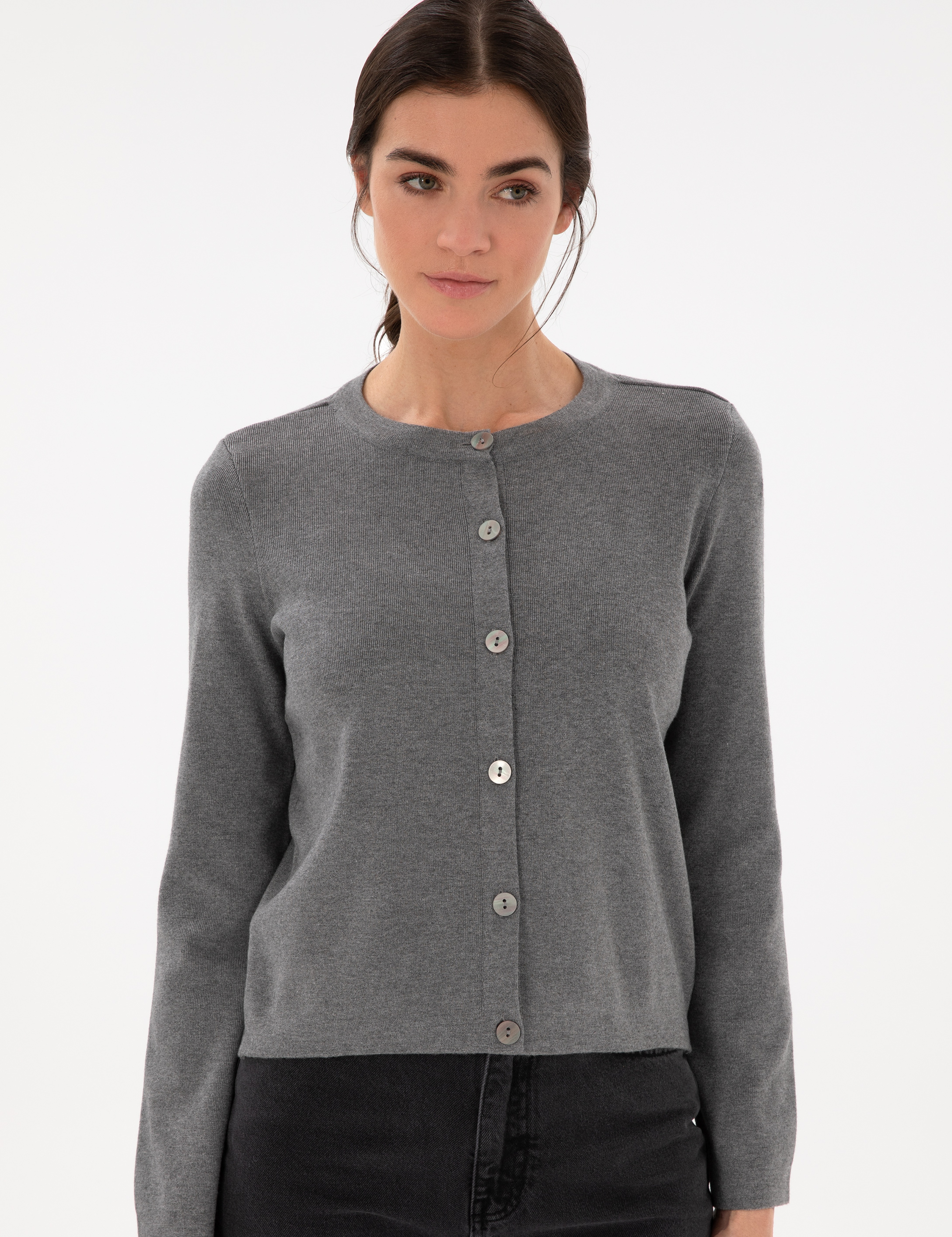 Gri Melanj Slim Fit Triko Hırka - Image 3