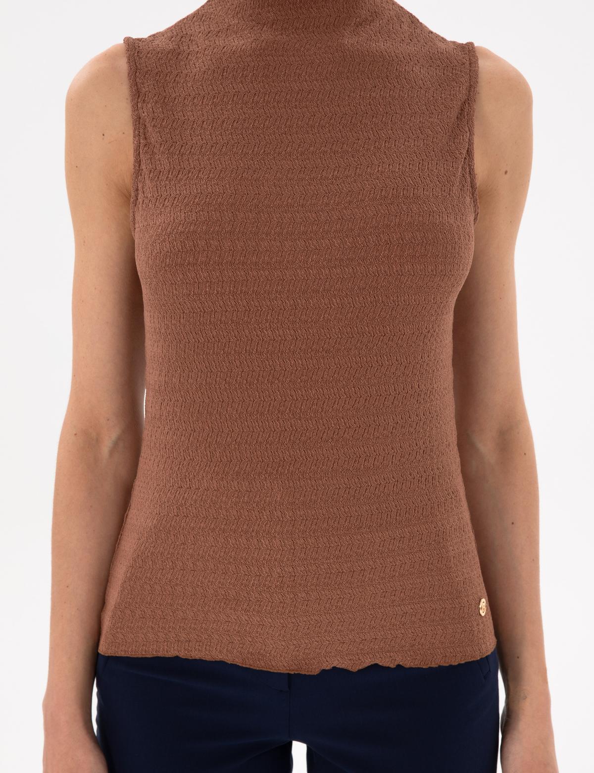 Kahverengi Slim Fit Örme Bluz - 50301493001