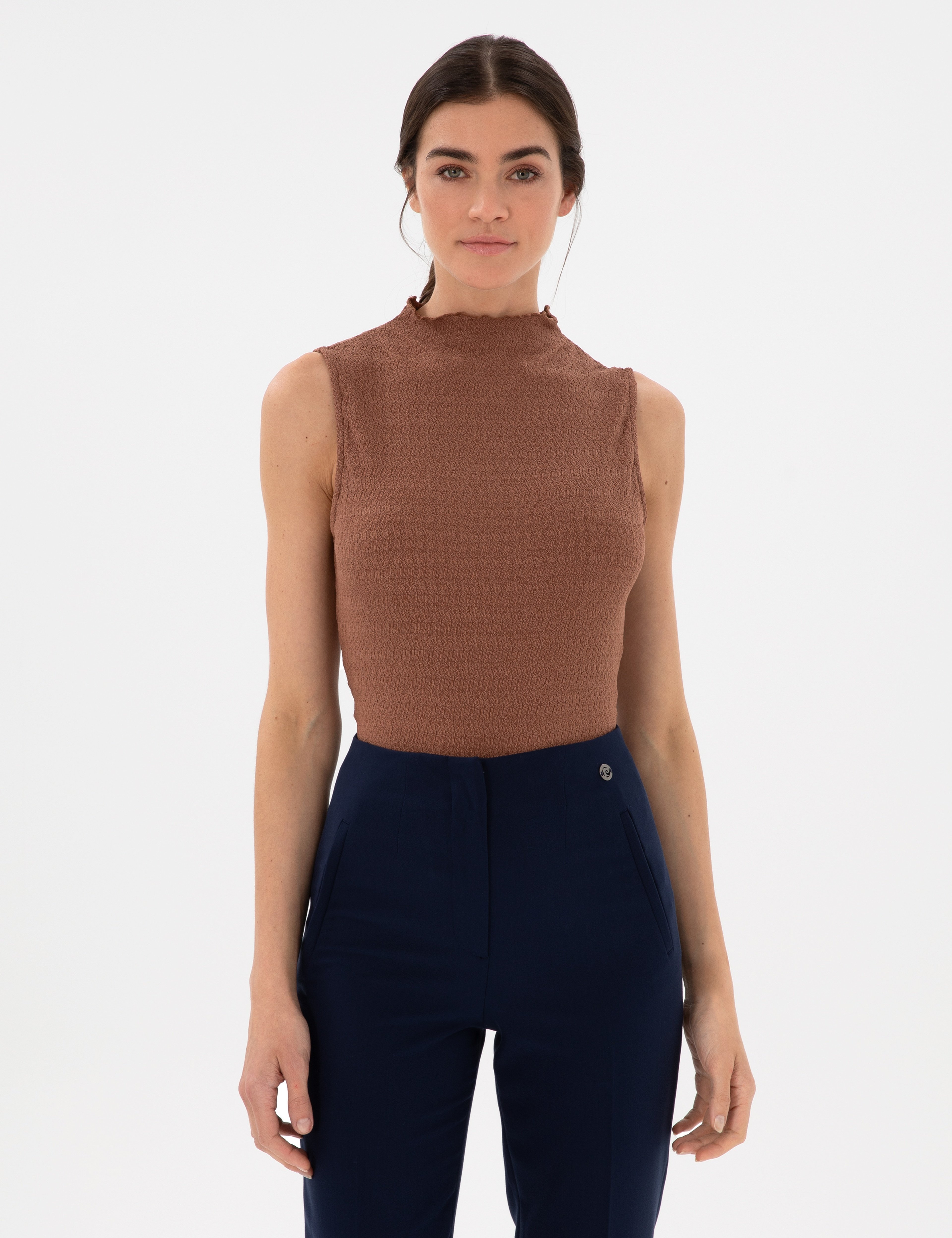 Kahverengi Slim Fit Örme Bluz - Image 1