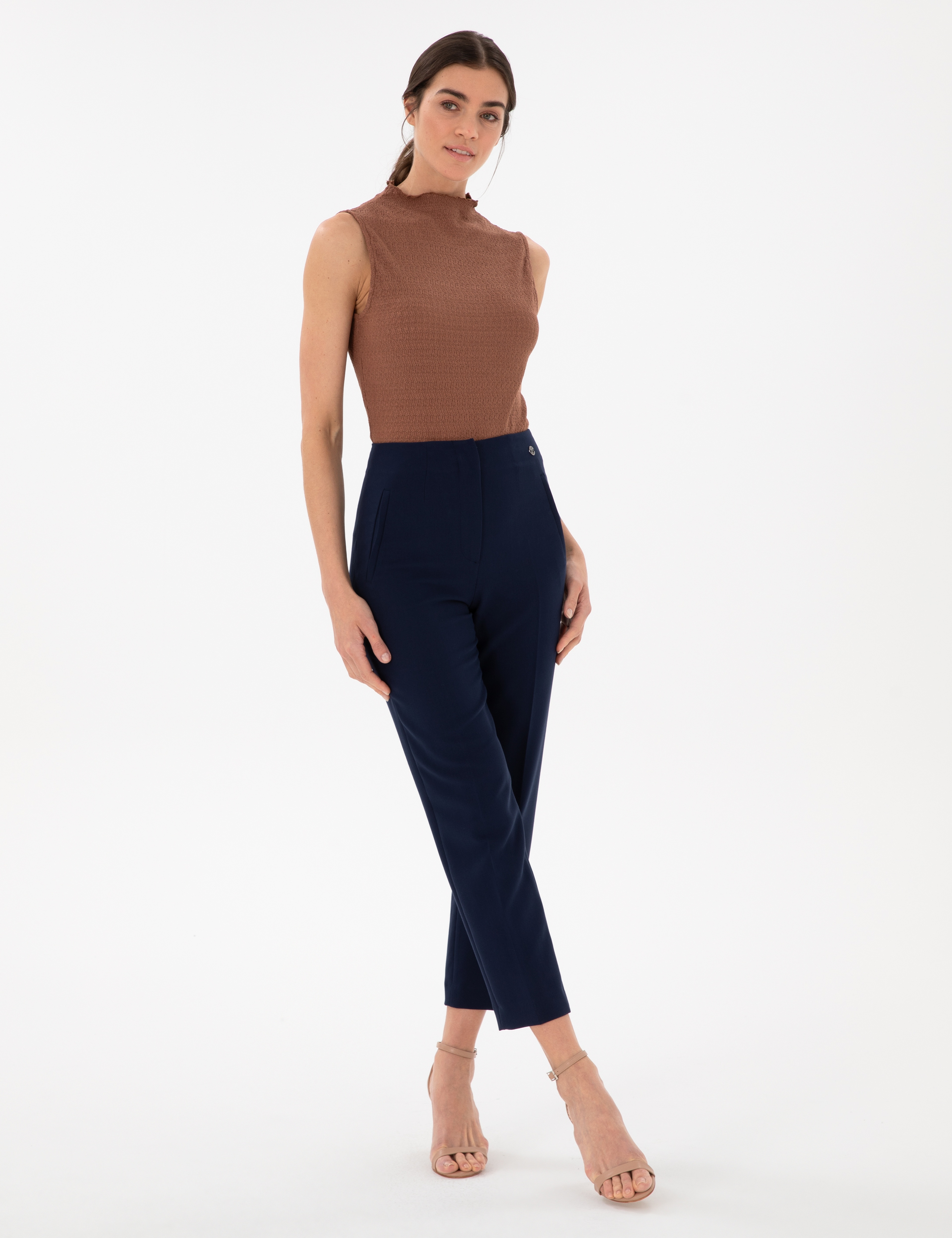 Kahverengi Slim Fit Örme Bluz - Image 4