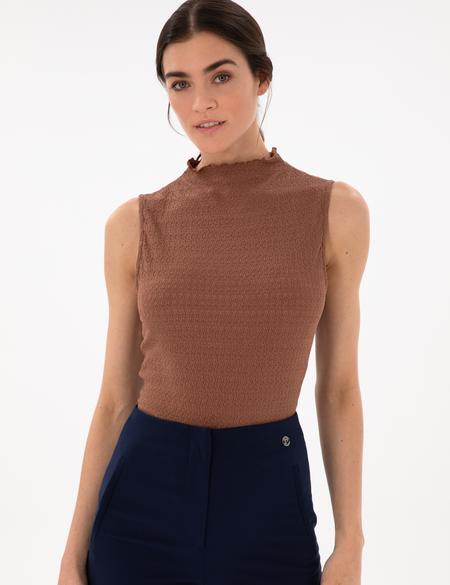 Kahverengi Slim Fit Örme Bluz - 50301493001