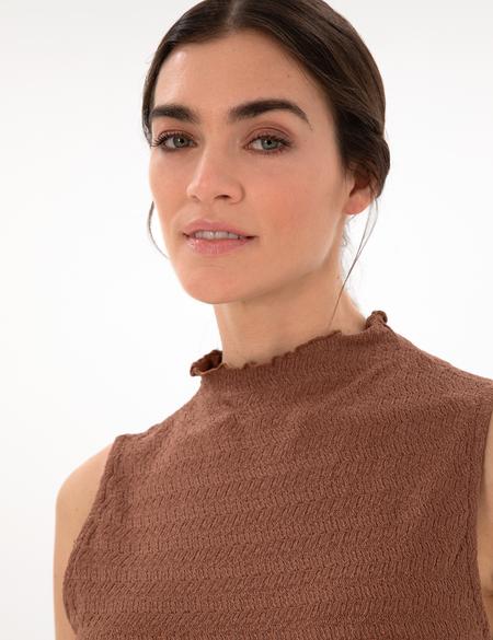 Kahverengi Slim Fit Örme Bluz - 50301493001