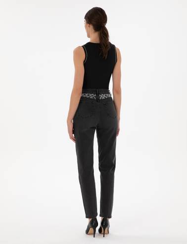 Antrasit Mom High Waist Fit Jean Pantolon