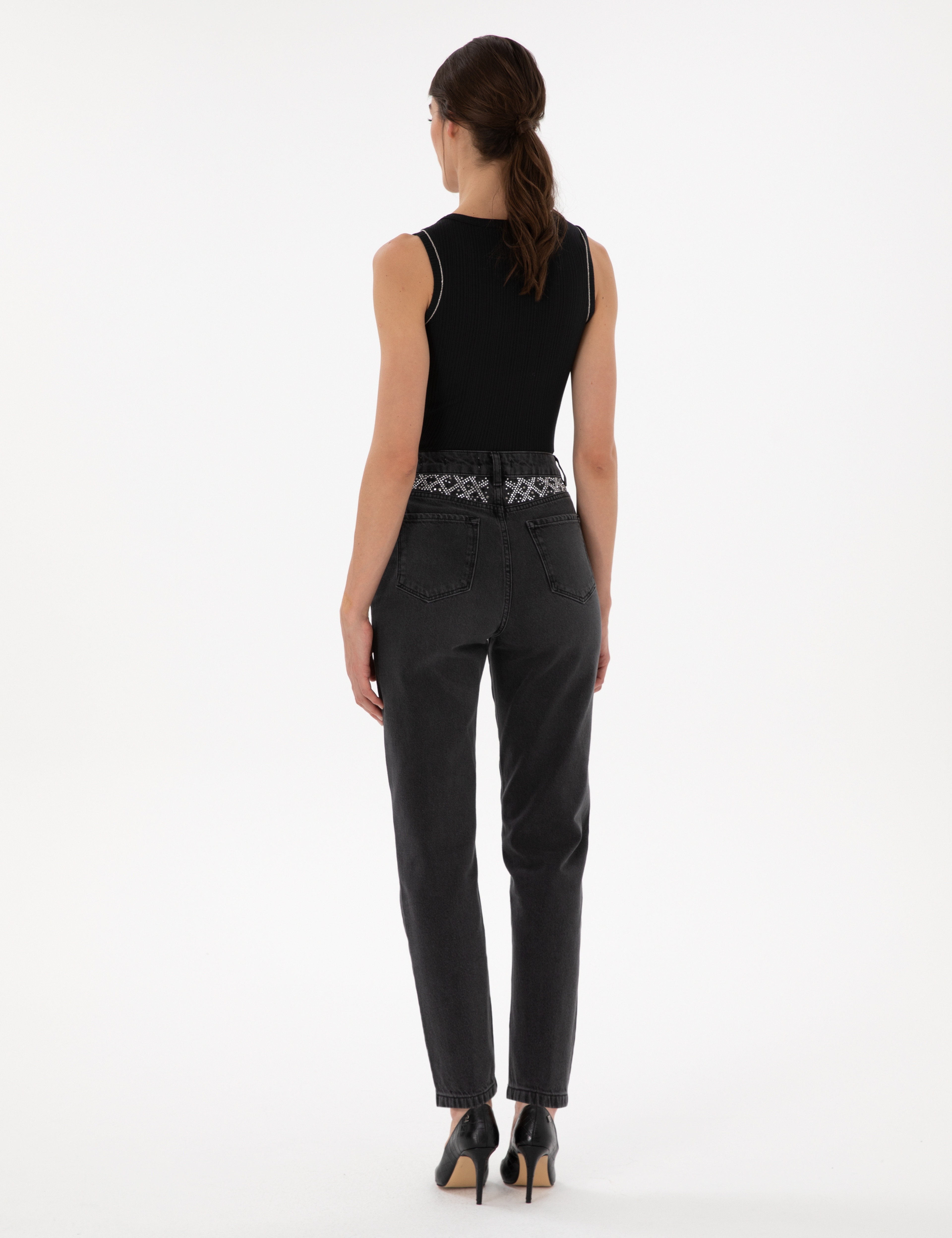 Antrasit Mom High Waist Fit Jean Pantolon - Image 4