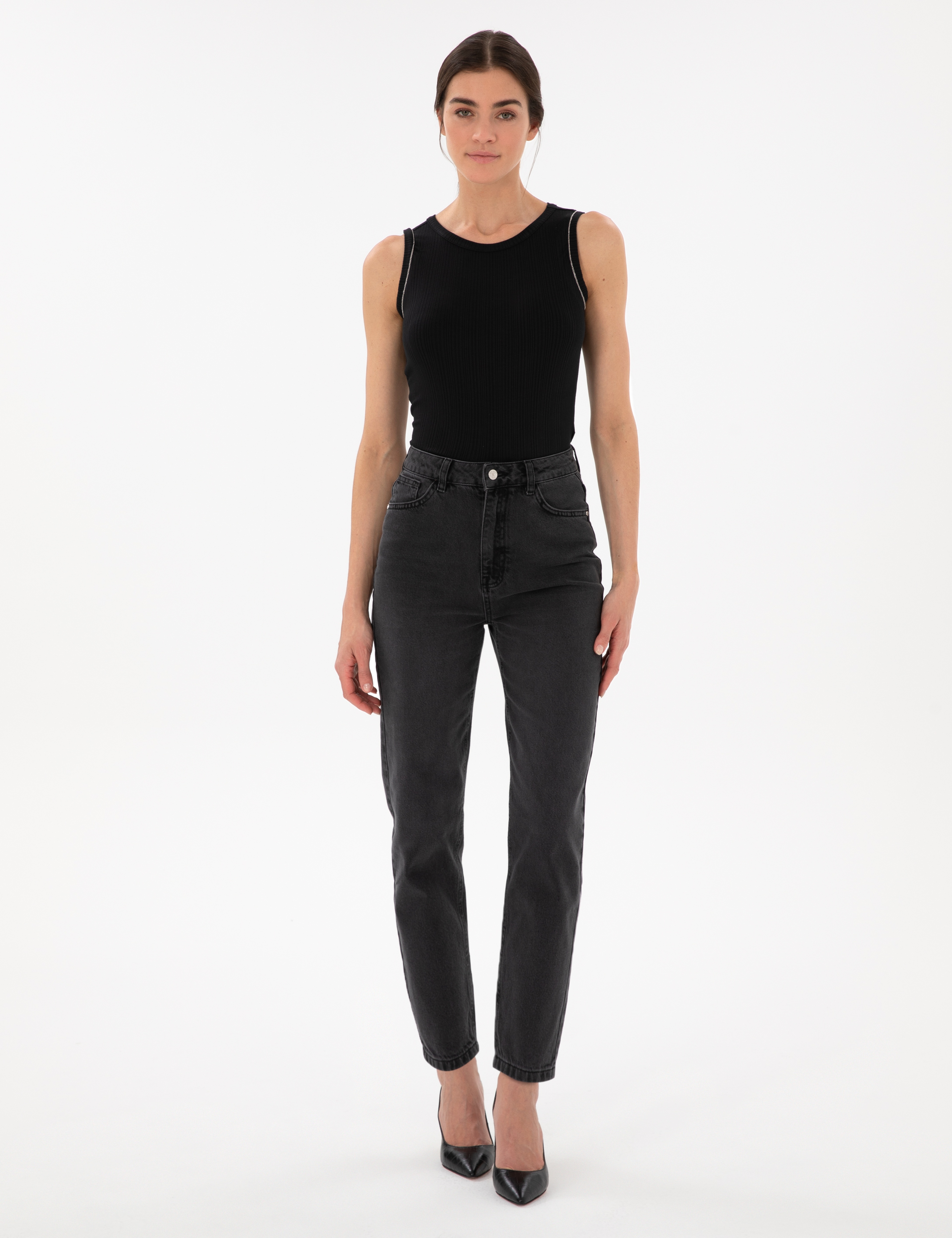 Antrasit Mom High Waist Fit Jean Pantolon - Image 1