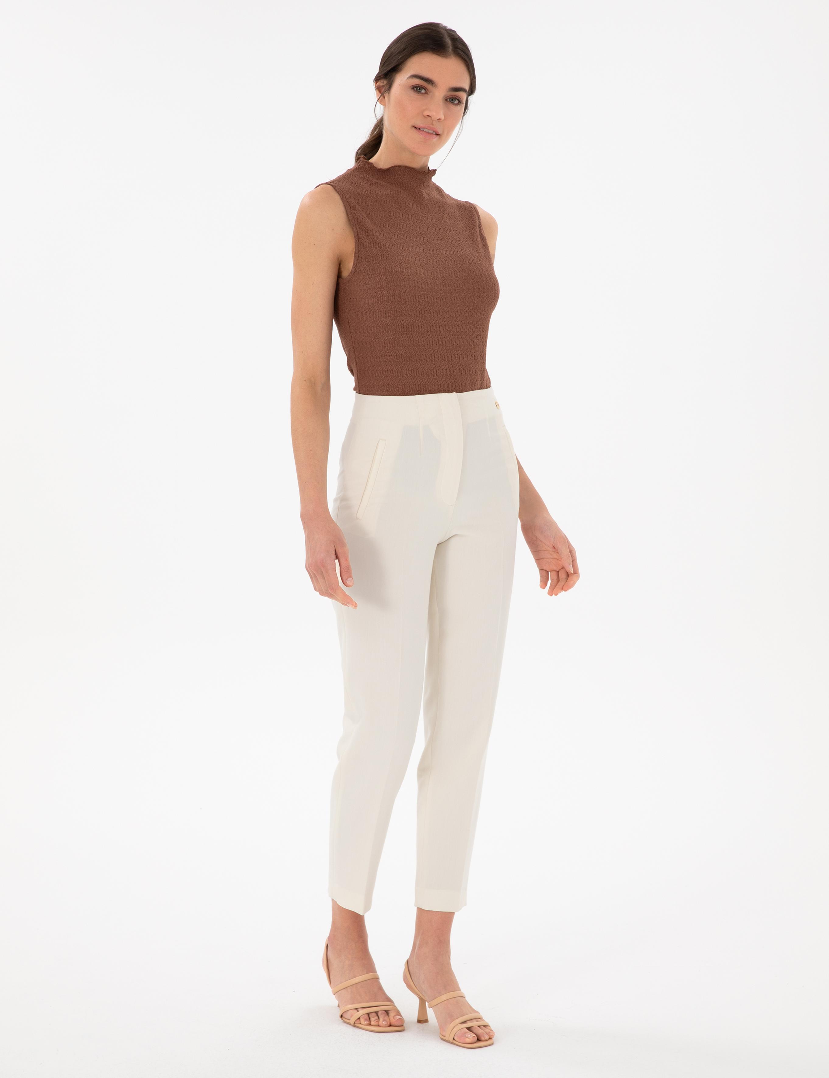 Ekru Carrot Fit Kumaş Pantolon