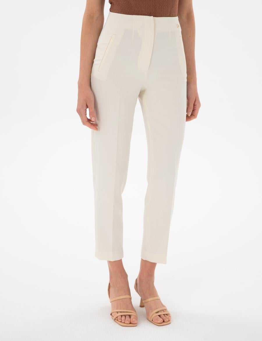 Ekru Carrot Fit Kumaş Pantolon