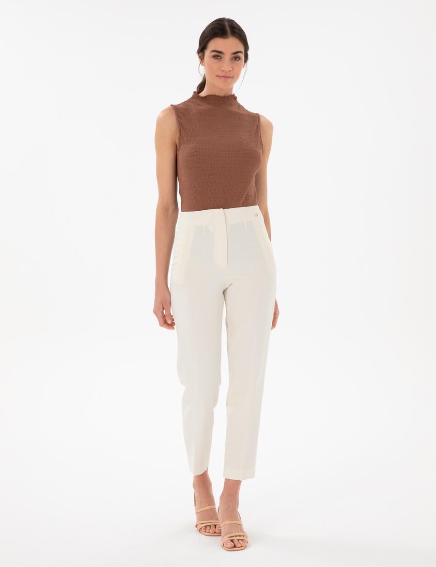 Ekru Carrot Fit Kumaş Pantolon