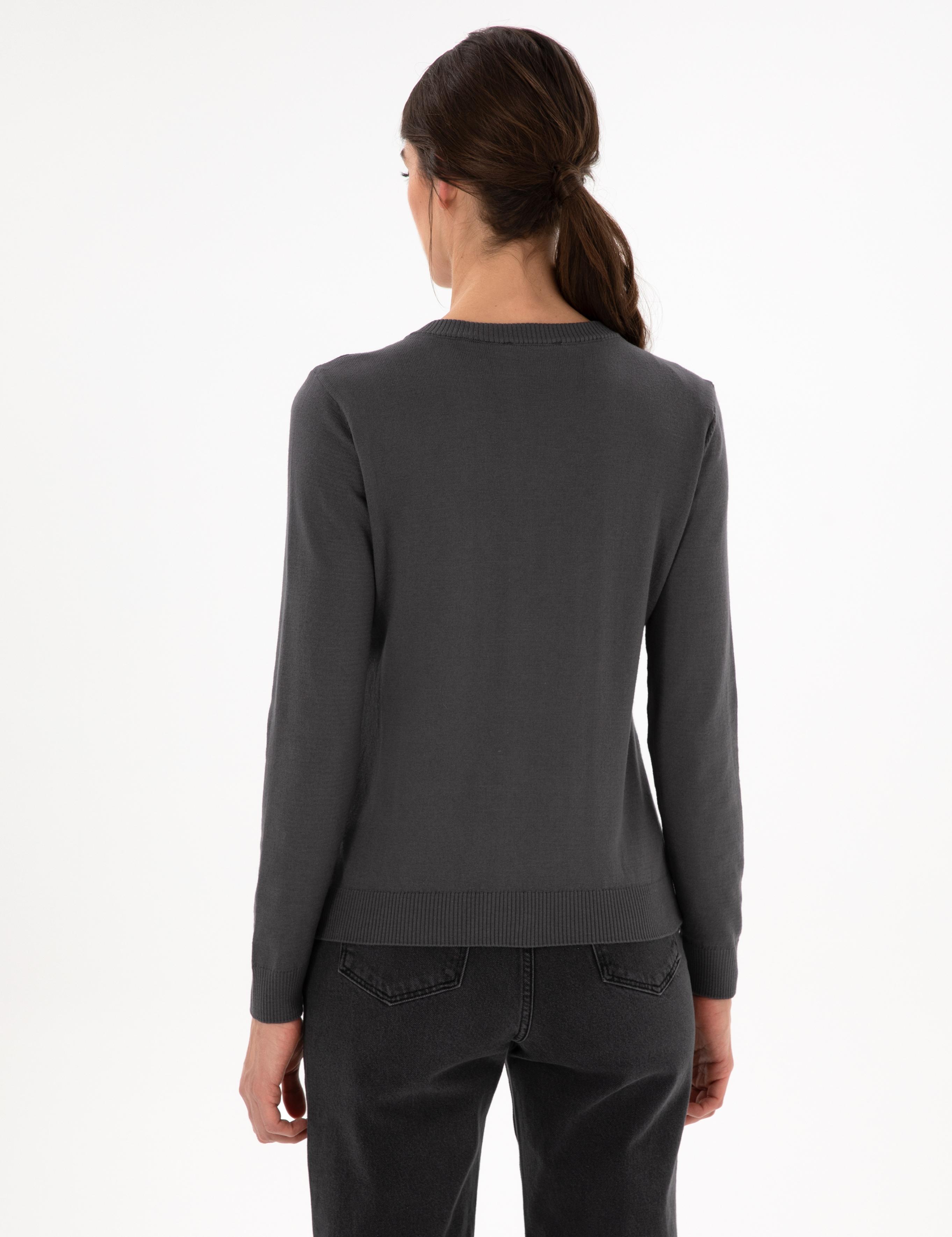 Antrasit Slim Fit V Yaka Basic Kazak