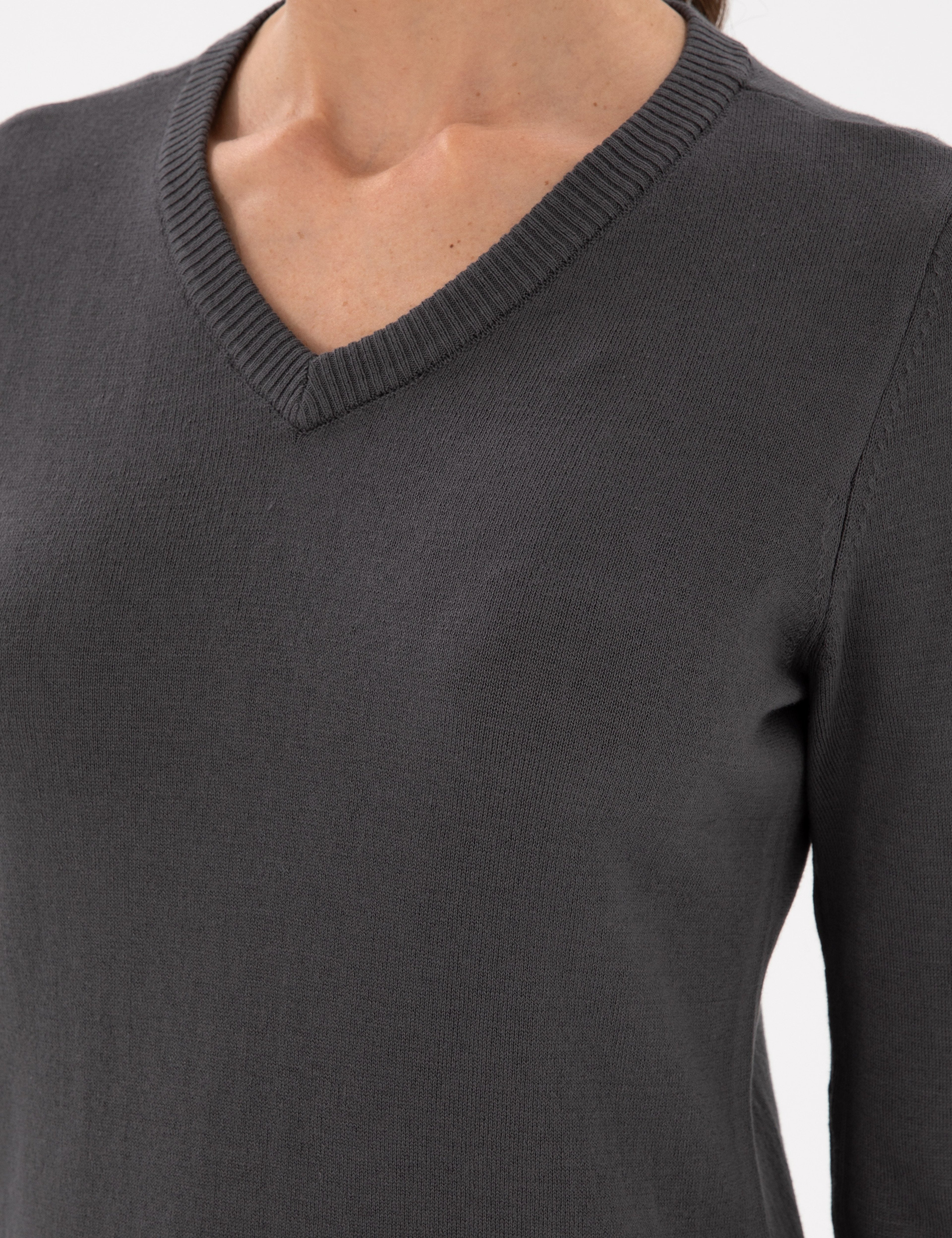 Antrasit Slim Fit V Yaka Basic Kazak - Image 7