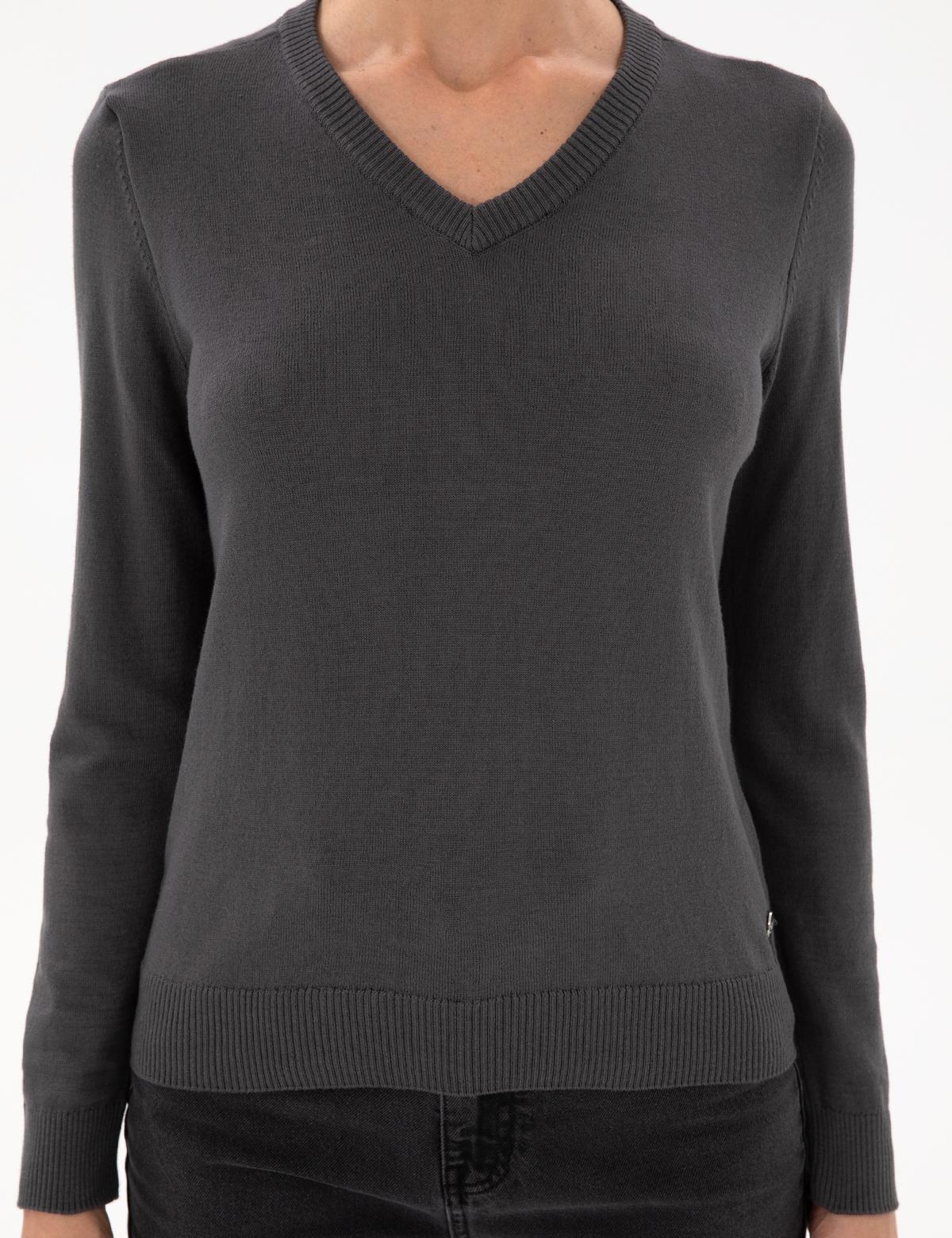 Antrasit Slim Fit V Yaka Basic Kazak - 50300803034