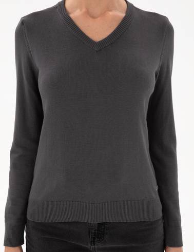 Antrasit Slim Fit V Yaka Basic Kazak