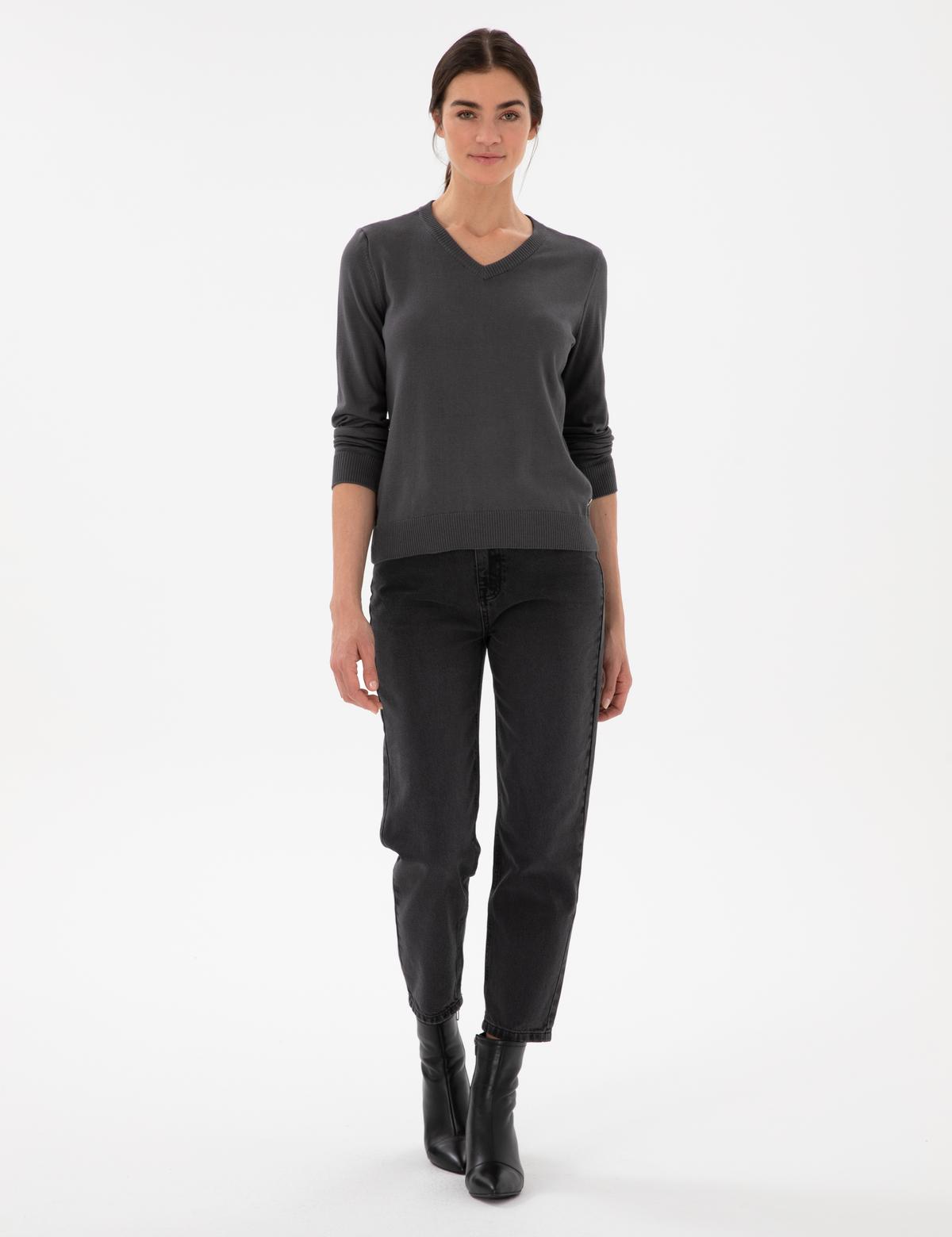 Antrasit Slim Fit V Yaka Basic Kazak - 50300803034