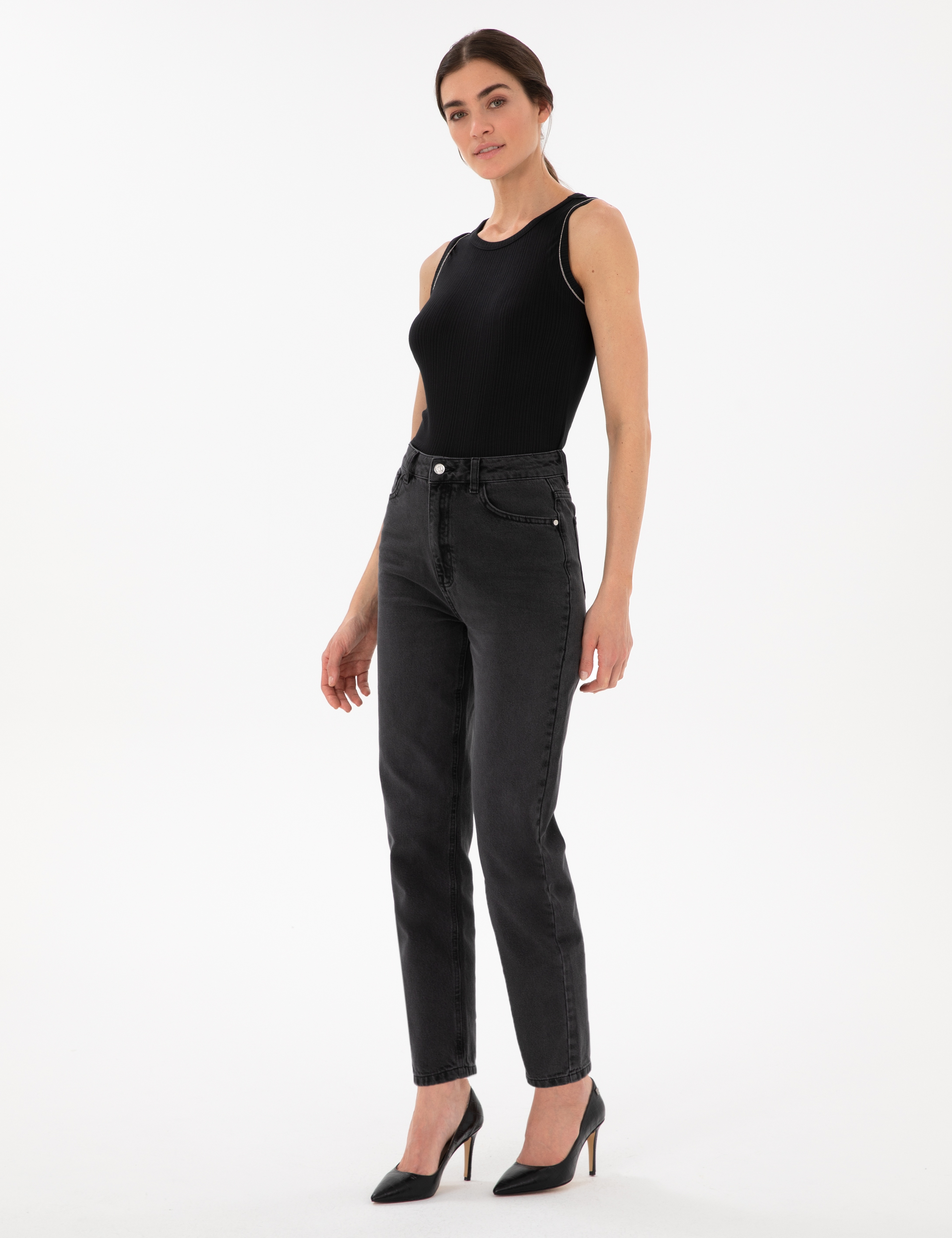 Siyah Extra Slim Fit Örme Bluz - Image 4