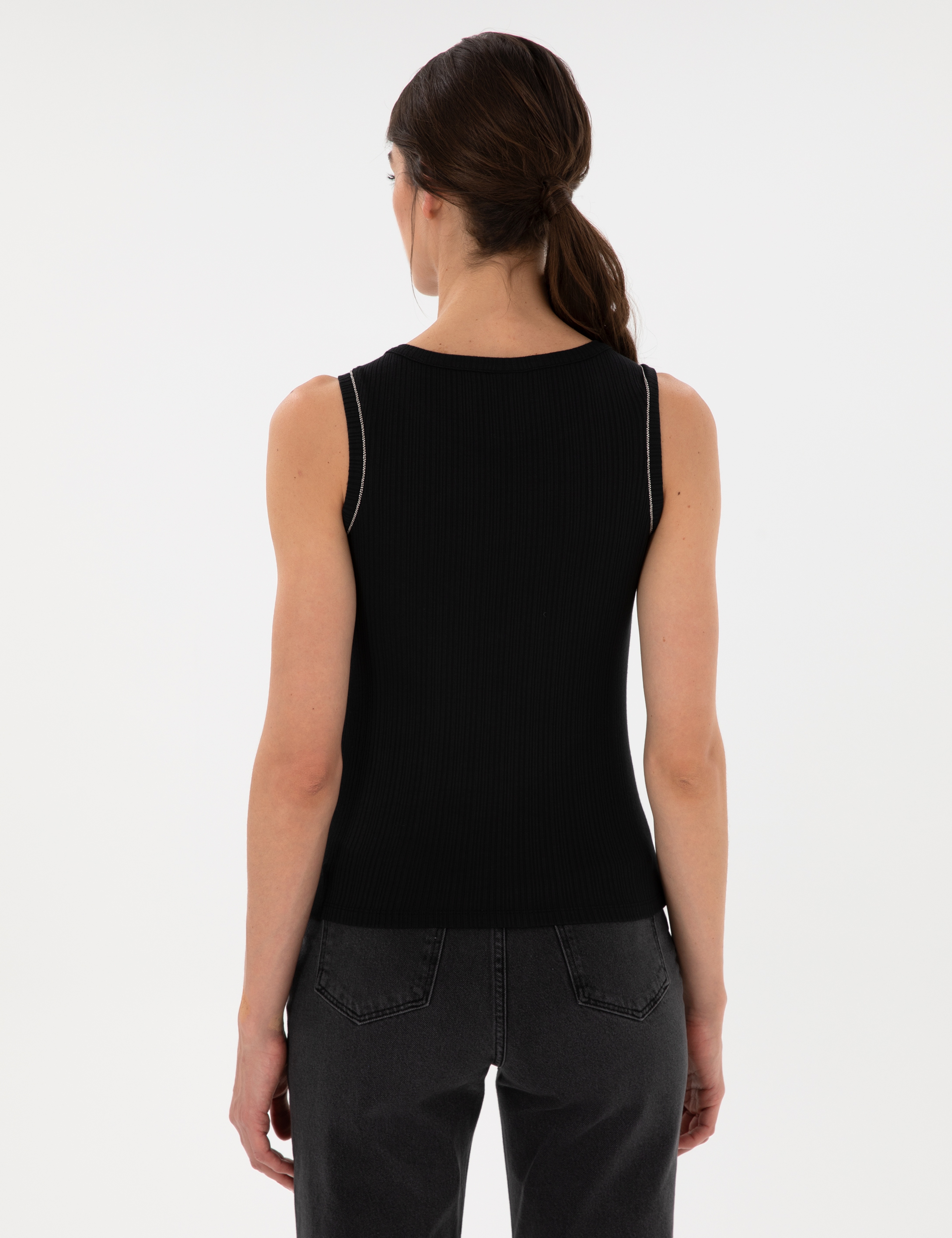 Siyah Extra Slim Fit Örme Bluz - Image 5