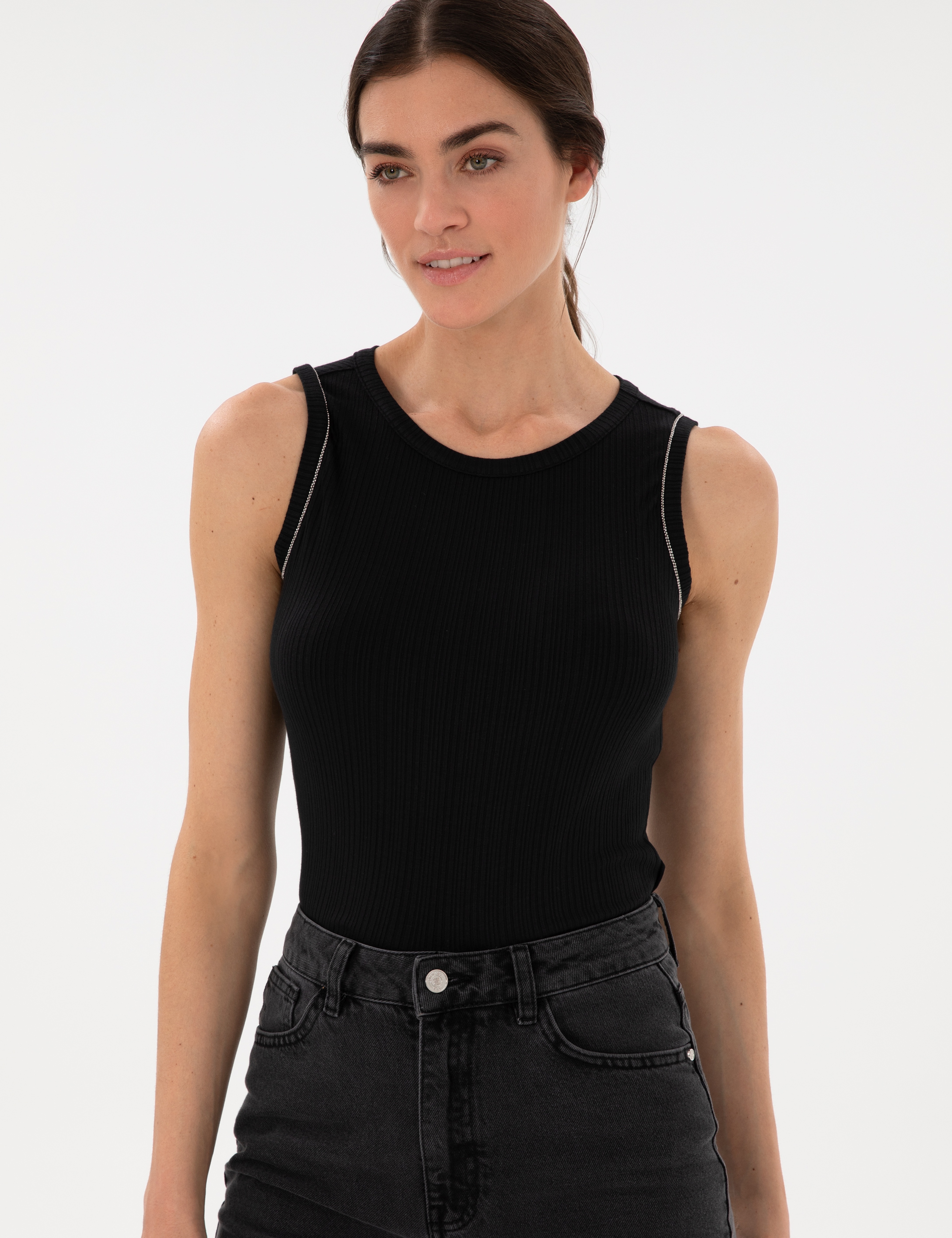 Siyah Extra Slim Fit Örme Bluz