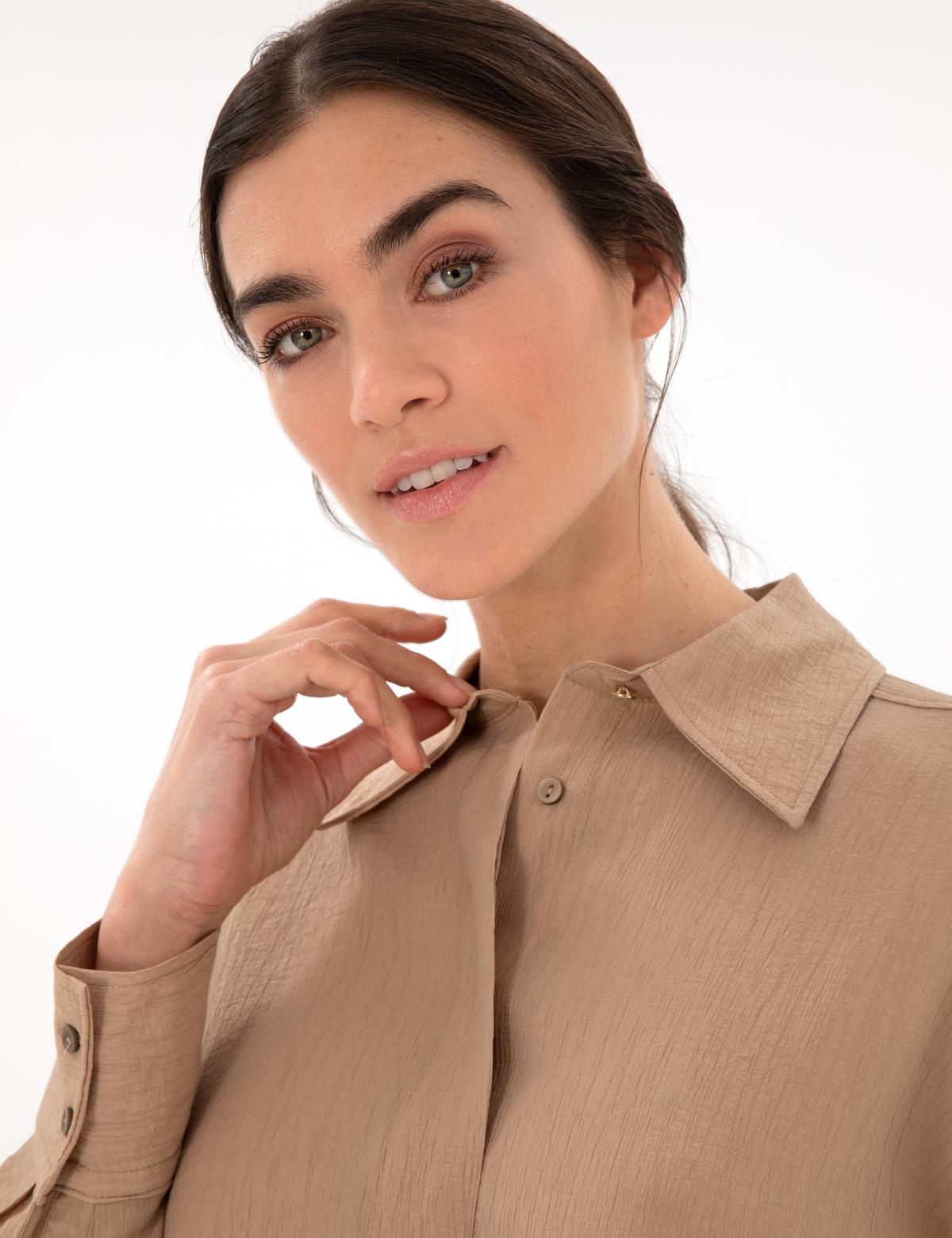 Bej Oversize Uzun Kollu Gömlek - 50306501001