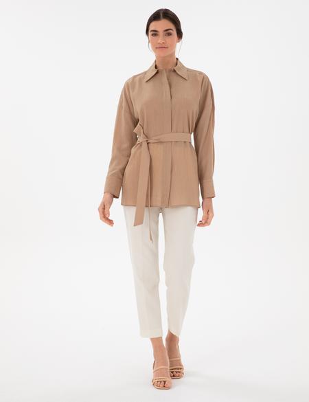 Bej Oversize Uzun Kollu Gömlek - 50306501001