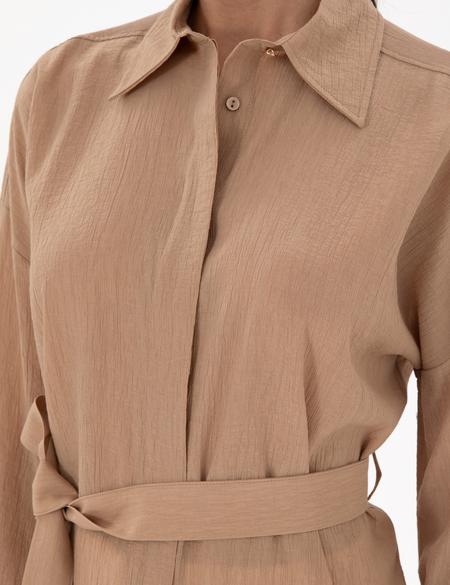 Bej Oversize Uzun Kollu Gömlek - 50306501001