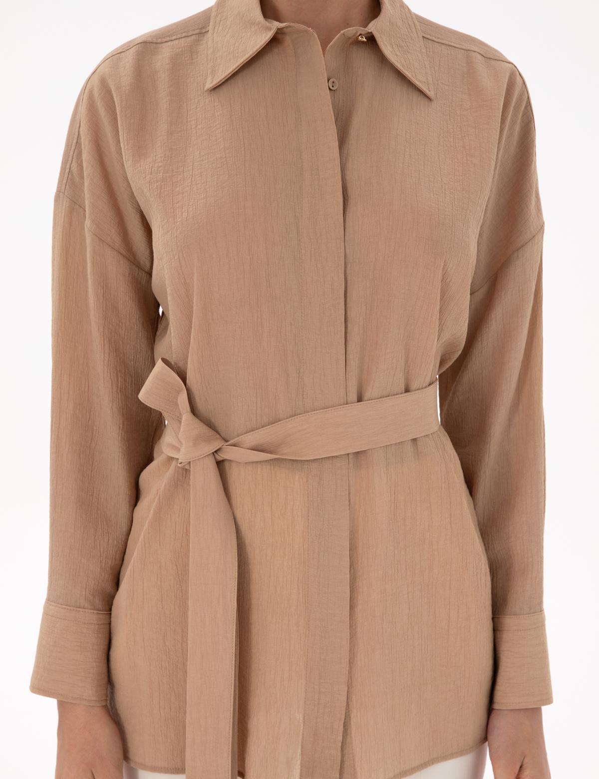 Bej Oversize Uzun Kollu Gömlek - 50306501001