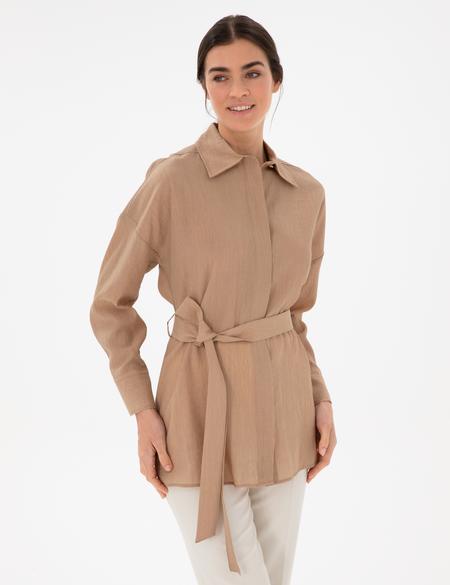 Bej Oversize Uzun Kollu Gömlek - 50306501001