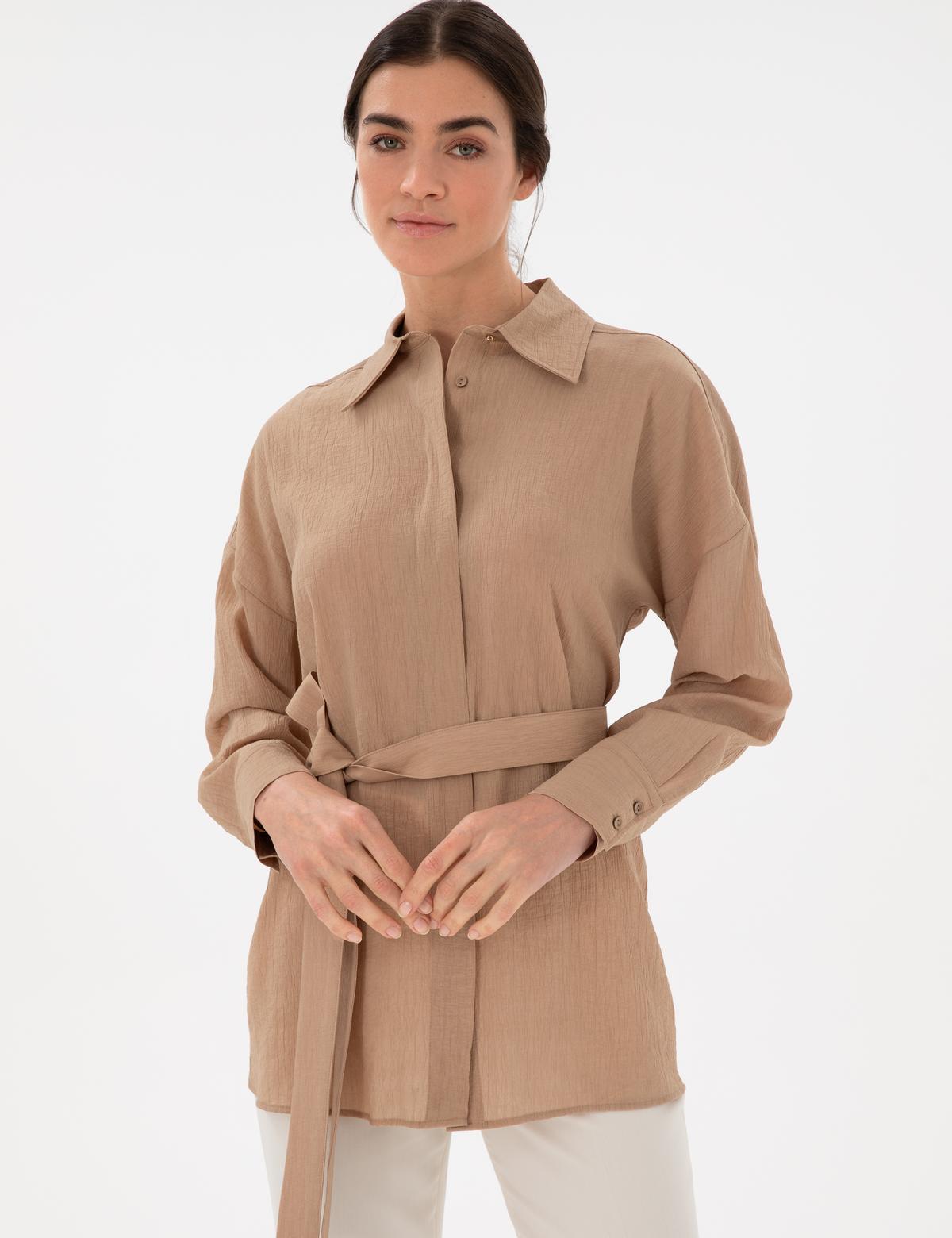 Bej Oversize Uzun Kollu Gömlek - 50306501001