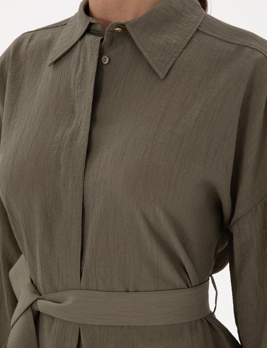 Haki Oversize Uzun Kollu Gömlek