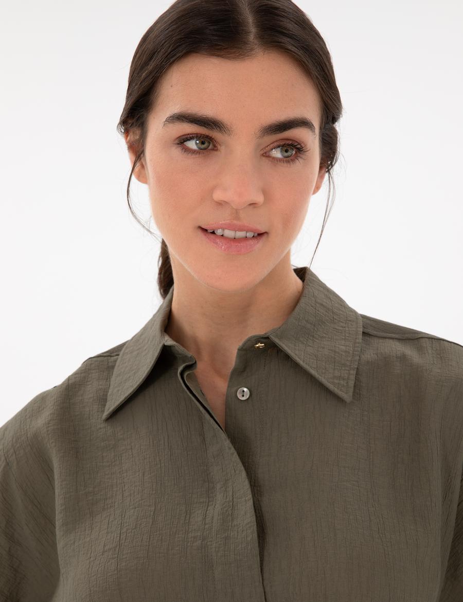 Haki Oversize Uzun Kollu Gömlek