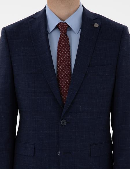 Lacivert Slim Fit Yün Keten Karışımlı Takım Elbise - 50302242062