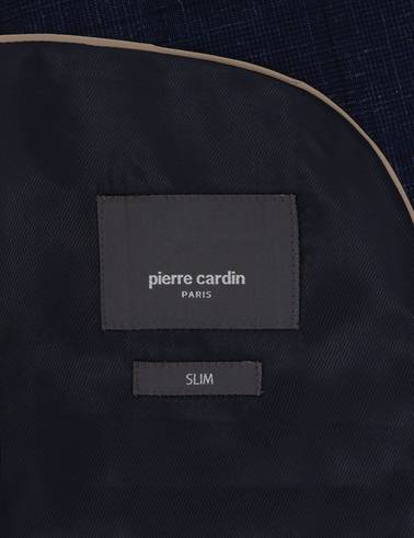 Lacivert Slim Fit Yün Keten Karışımlı Takım Elbise