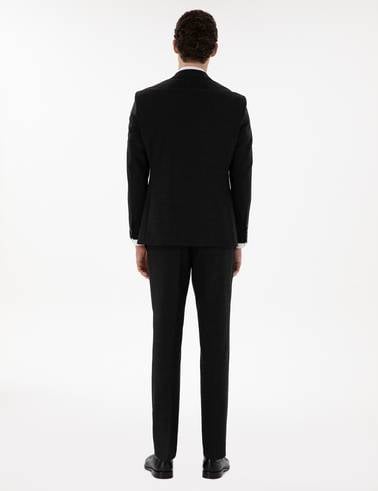 Siyah Slim Fit Yün Keten Karışımlı Takım Elbise