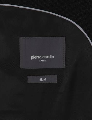 Siyah Slim Fit Yün Keten Karışımlı Takım Elbise