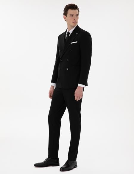 Siyah Ex. Slim Fit Kruvaze Çizgili Takım Elbise - 50306672008