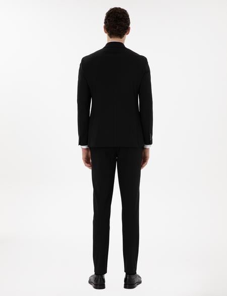 Siyah Ex. Slim Fit Kruvaze Çizgili Takım Elbise - 50306672008