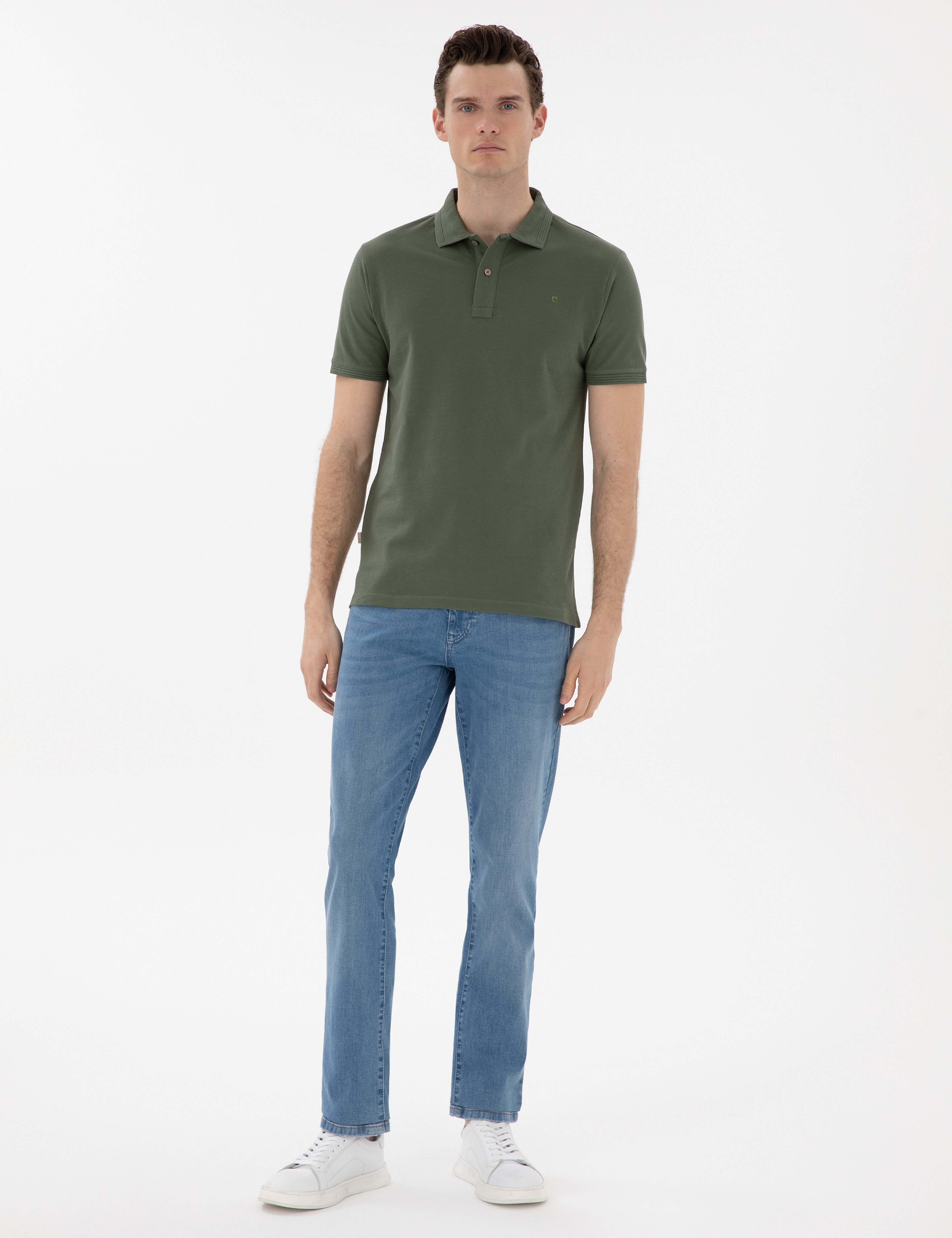 Haki Slim Fit Kıvrılmaz Polo Yaka Basic Tişört - Image 4