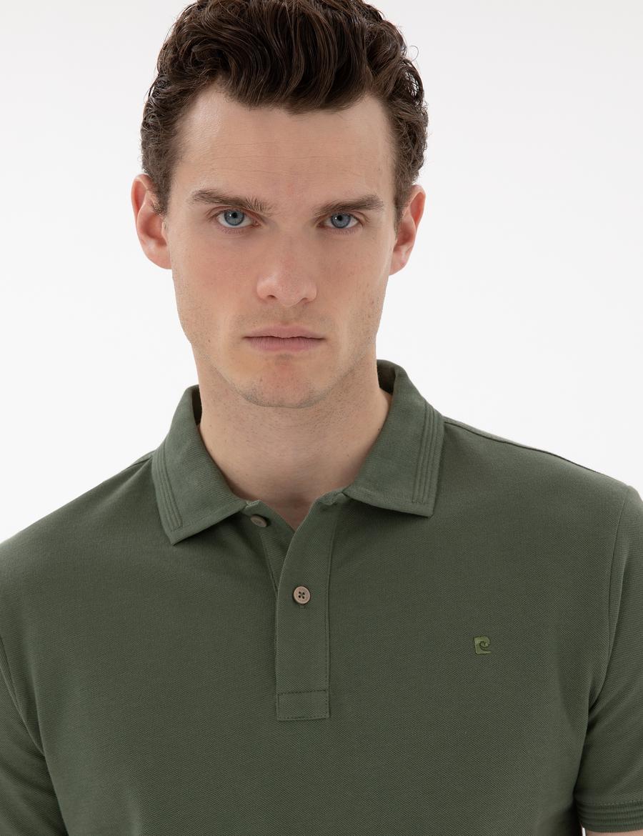 Haki Slim Fit Kıvrılmaz Polo Yaka Basic Tişört