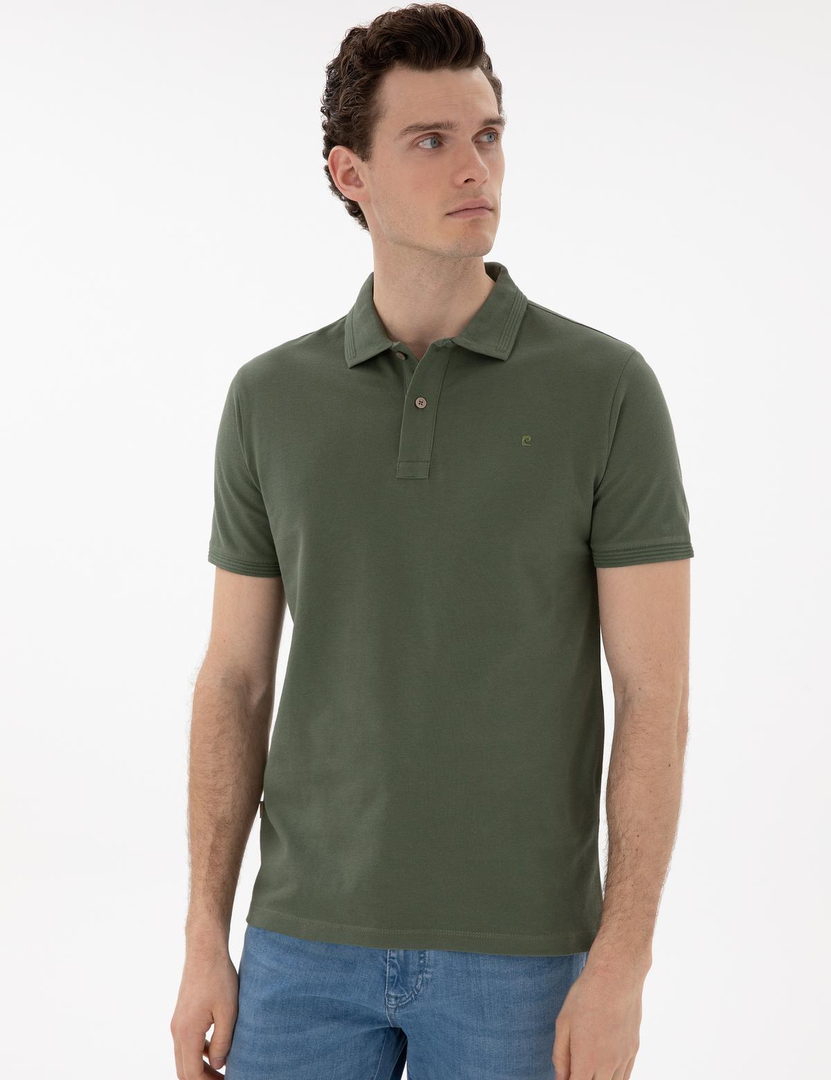 Haki Slim Fit Kıvrılmaz Polo Yaka Basic Tişört - 50302561026
