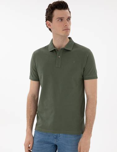Haki Slim Fit Kıvrılmaz Polo Yaka Basic Tişört