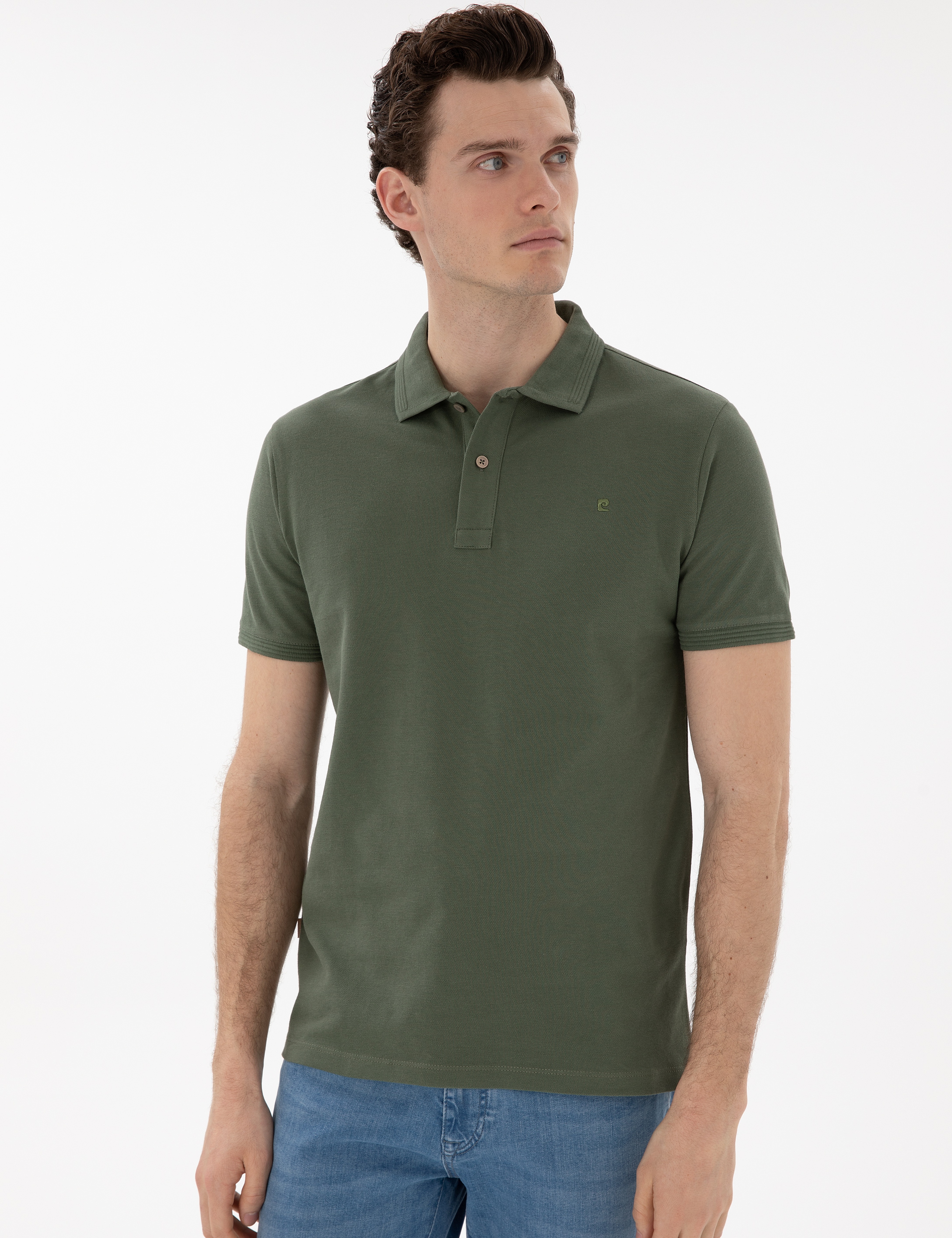 Haki Slim Fit Kıvrılmaz Polo Yaka Basic Tişört - Image 3