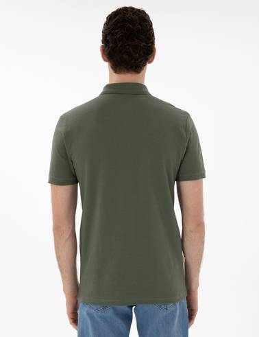 Haki Slim Fit Kıvrılmaz Polo Yaka Basic Tişört