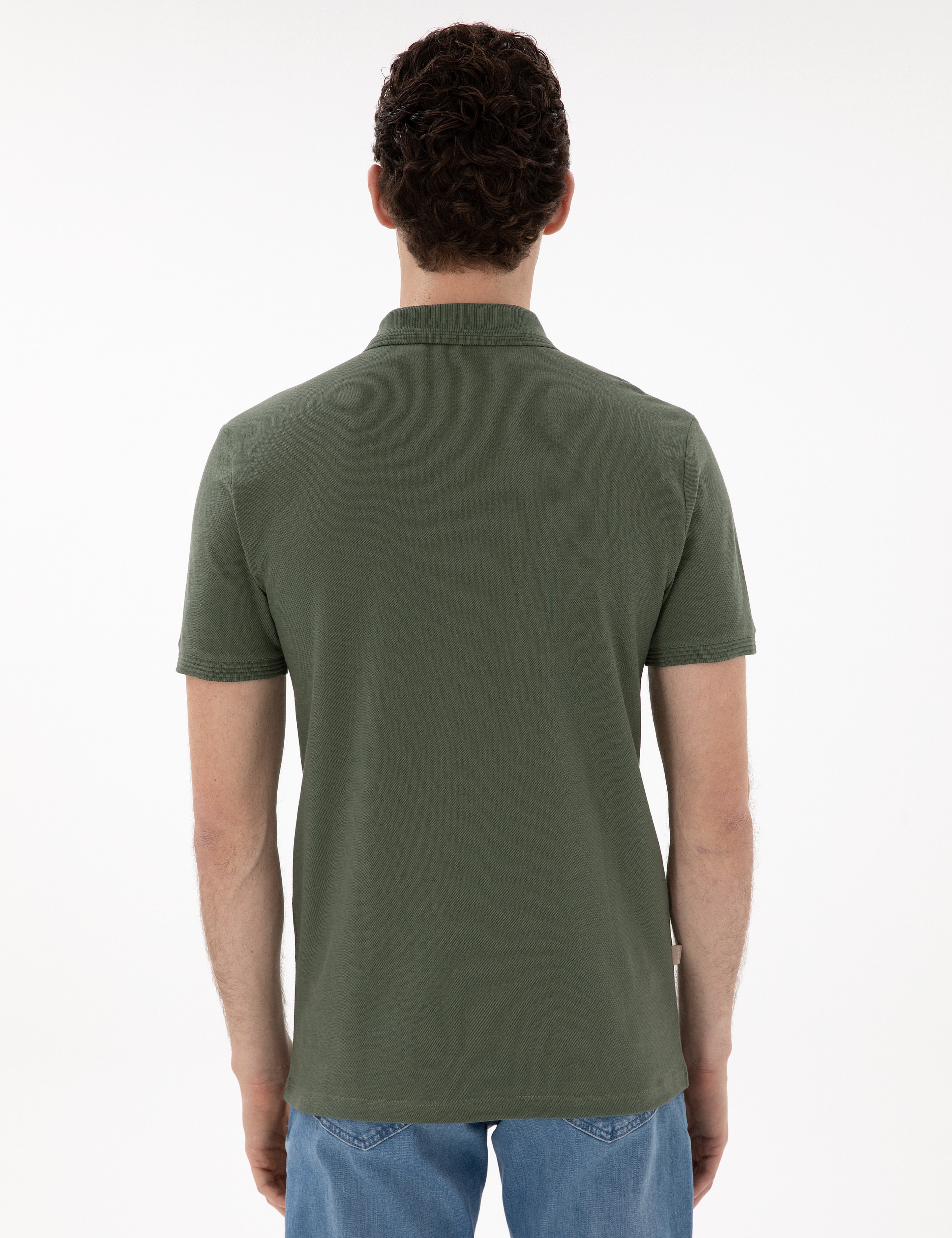 Haki Slim Fit Kıvrılmaz Polo Yaka Basic Tişört